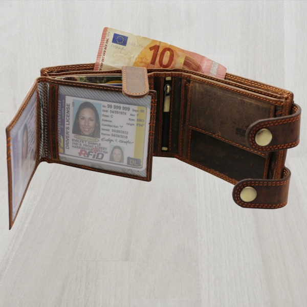Flevado Herrengeldbörse Echt Leder RFID Schutz Querformat